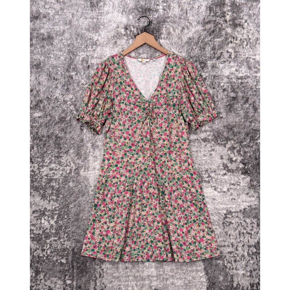 Boden Dress Womens Jersey V Neck Prairie Floral Short Sleeve Size 8 - Picture 1 of 9